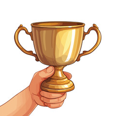 Fototapeta na wymiar Hand holding golden cup. Clipart image isolated