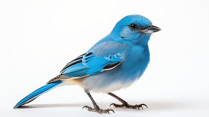 Close-Up of Blue Bird on White Background: Detailed Avian Portrait