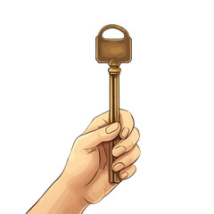 Hand holding golden key. Vector illustration isolated
