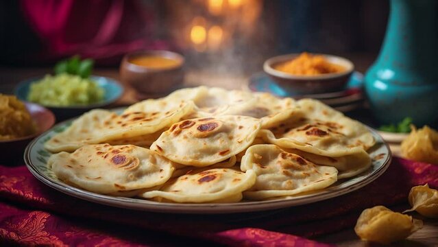 a plate of roti canai, a typical Indian food