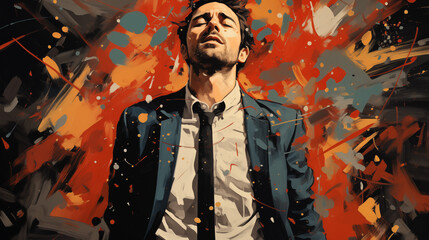 Vividly Colored Mural of a Businessman