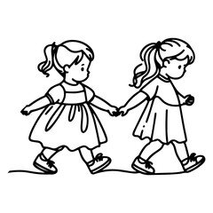 Fototapeta premium Continuous one black line art hand drawing child walking doodles outline cartoon characters set style coloring page vector illustration on white background