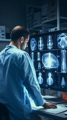 Doctor Analyzing Magnetic Resonance Imaging: Examining Diagnostic Imaging for Medical Evaluation and Diagnosis