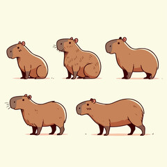 Illustration of a set of capybara with a flat design style