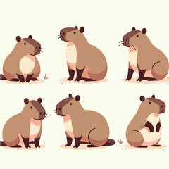 Illustration of a set of capybara with a flat design style