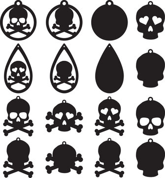 Skull earrings, halloween earrings bundle, leather earring, earring for glowforge, laser cut earring, vector illustration file