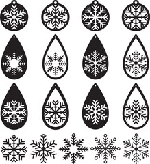 Snowflake earrings bundle, christmas earrings, earring for glowforge, laser cut earring, vector illustration file