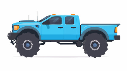 Flat vector icon of big monster truck. Blue car with