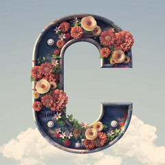 Letter C made of flowers with background 