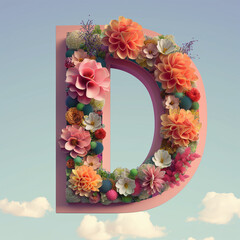 Letter D made of flowers with background 