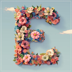 Letter E made of flowers with background 