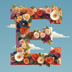 Letter E made of flowers with background 