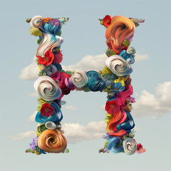 Fototapeta na wymiar Letter H made of flowers with background 