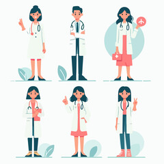 Vector set of full body doctors with flat design style