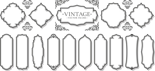 Set of vintage frames Empty Vertical labels. Old ornate label, decorative frame and retro badge. Royal wedding insignia, sale sticker or invitation card. Isolated vector symbols