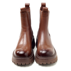 Women leather brown boots on white background