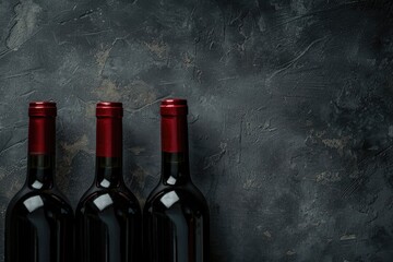 Wine bottles on minimalistic dark background with copy space