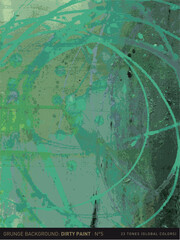 Grunge background: splattered, dirty paint stain surface N°5 (in green and blue, vectorized) - obrazy, fototapety, plakaty