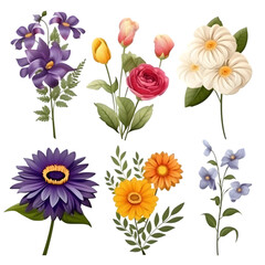 Fototapeta na wymiar PNG Set of floral branch watercolor elements