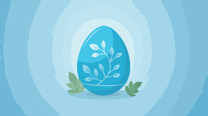 Easter Egg Blue with Leaves Flat Icon