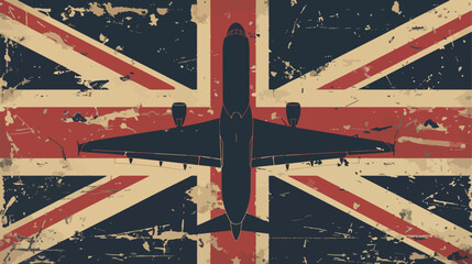 Flag of great britain with airplane icon - obrazy, fototapety, plakaty