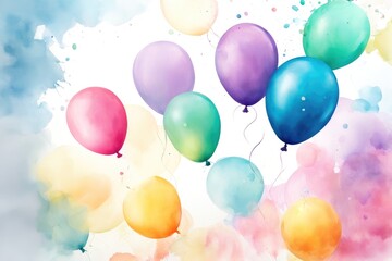 many colorful watercolor balloons on white background