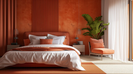 Fototapeta na wymiar Spacious and Bright Wooden-Toned Bedroom