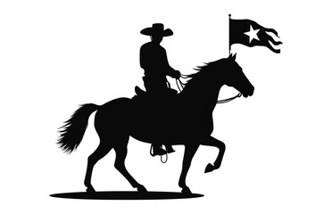 Mexican Cowboy Riding a Charro Horse with a flag black silhouette vector isolated on a white background