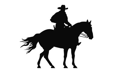 Mexican Cowboy Riding a Horse black silhouette vector isolated on a white background
