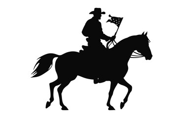 Obraz na płótnie Canvas Mexican Cowboy Riding a Charro Horse with a flag black silhouette vector isolated on a white background