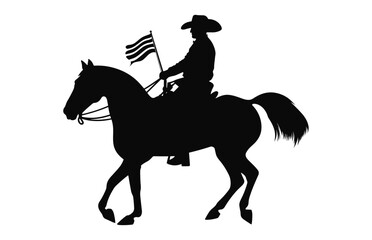 Mexican Cowboy Riding a Charro Horse with a flag black silhouette vector isolated on a white background