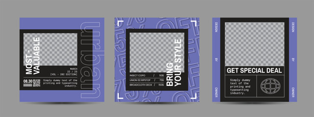 Hype social media post template set. Modern social media post bundle vector, Design editable template for social Template