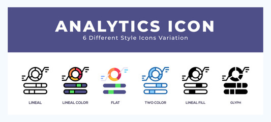 Analytics icon set with different styles. Design elements for logo. Vector illustration.