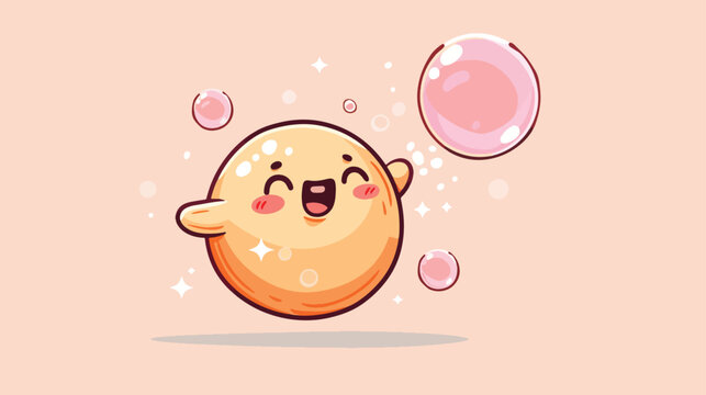 Happy meatball cartoon playing soap bubble  cute style