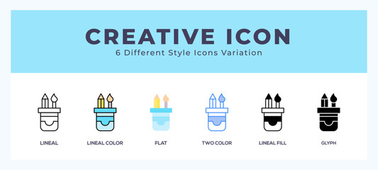 Creative icon set with different styles. Icons designed in filled. outline. flat. glyph and line colored.