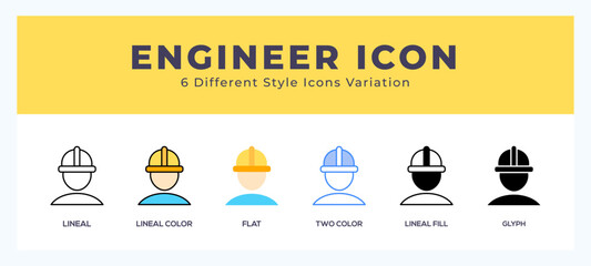 Engineer set of icons. Vector illustration with different styles.
