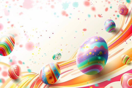 Easter poster and banner with colored Easter eggs in corner with space for text on white background