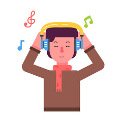 A flat icon of boy listening song 