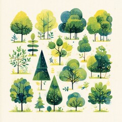 Fototapeta premium watercolor illustrations of trees