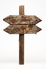 old wood directional sign against white background, in the style of clever wit сreated with Generative Ai