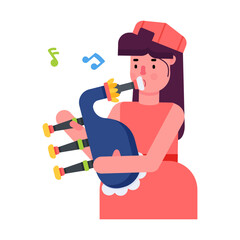 Premium flat icon of a girl playing bagpipes music 