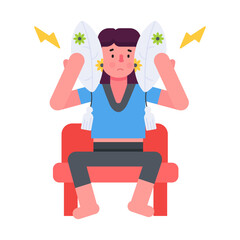 Covering ears from loud sound, flat style icon 