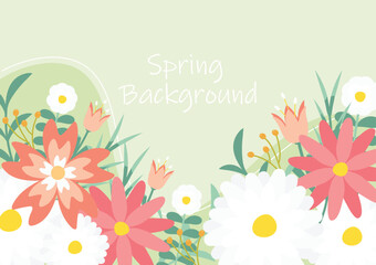 hand draw blooming floral on green background,flower border,vector illustration background