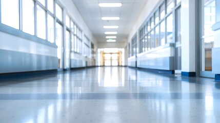 Empty blank corridor school with blurred background. - obrazy, fototapety, plakaty