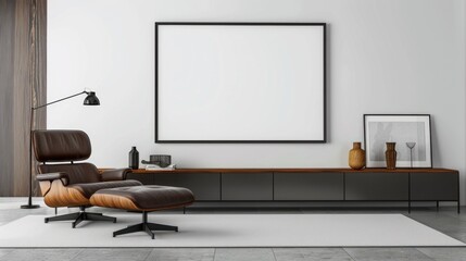 Modern interior with large roller blinds automatic solar and blackout shades wood decor panels on walls and electric sunscreen curtains for home With copyspace for text