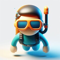 Diver in black glasses. Colorful Cartoon Cute 3D character.