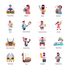 Modern Flat Icons Depicting Classic Musicians 


