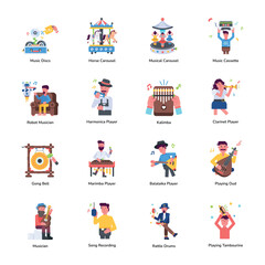 Collection of Music Production Flat Icons

