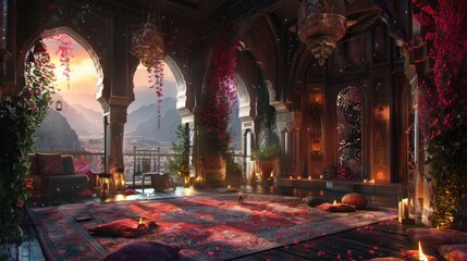 Obraz premium Islamic background, half moon, chand, mosque, lantern