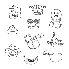 set of hand drawn doodle elements for April's fool
